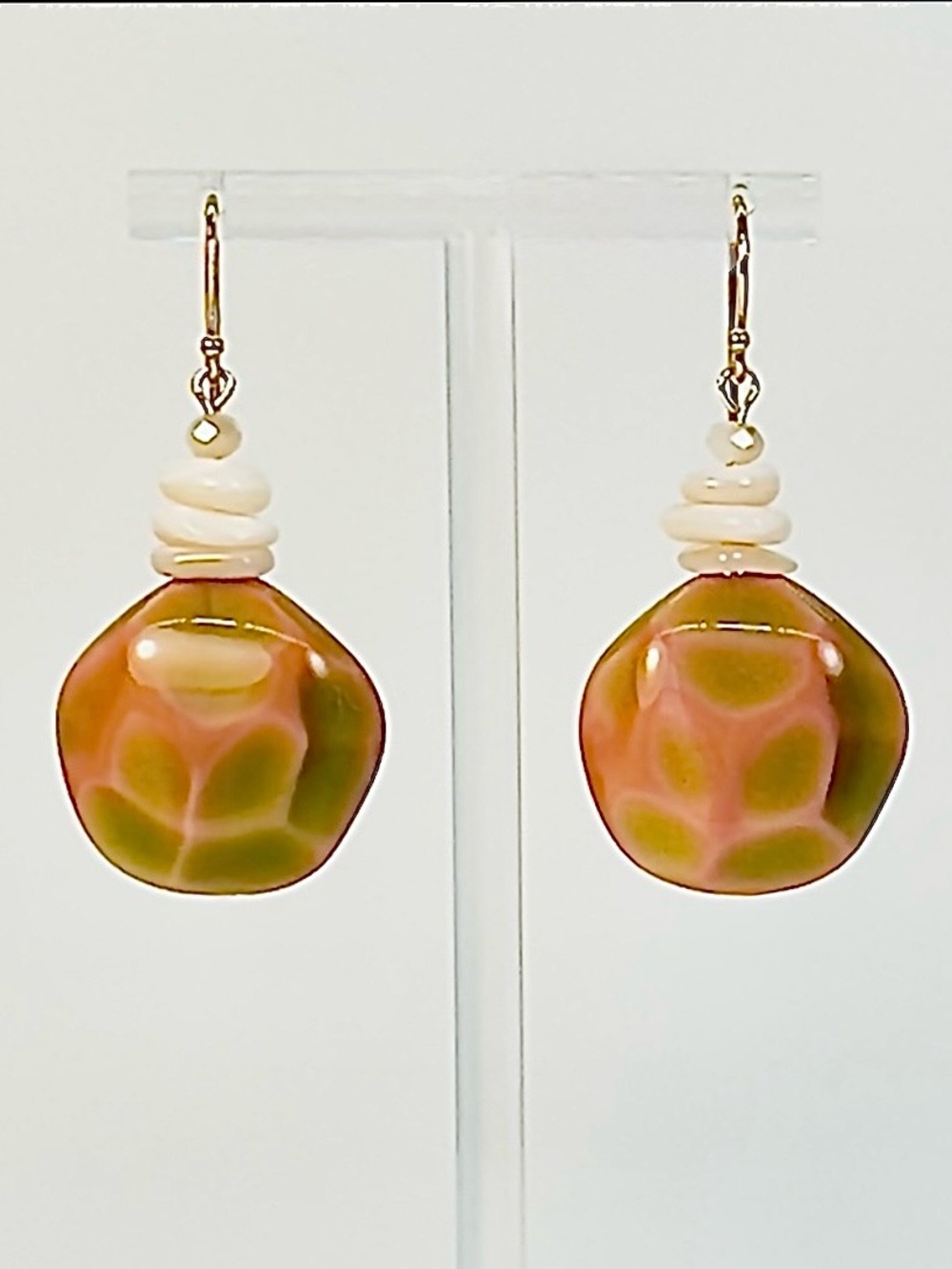 Preppy Turtle Earrings | Resin Marbled Beads with Pearl | Gold Filled Wire | $35